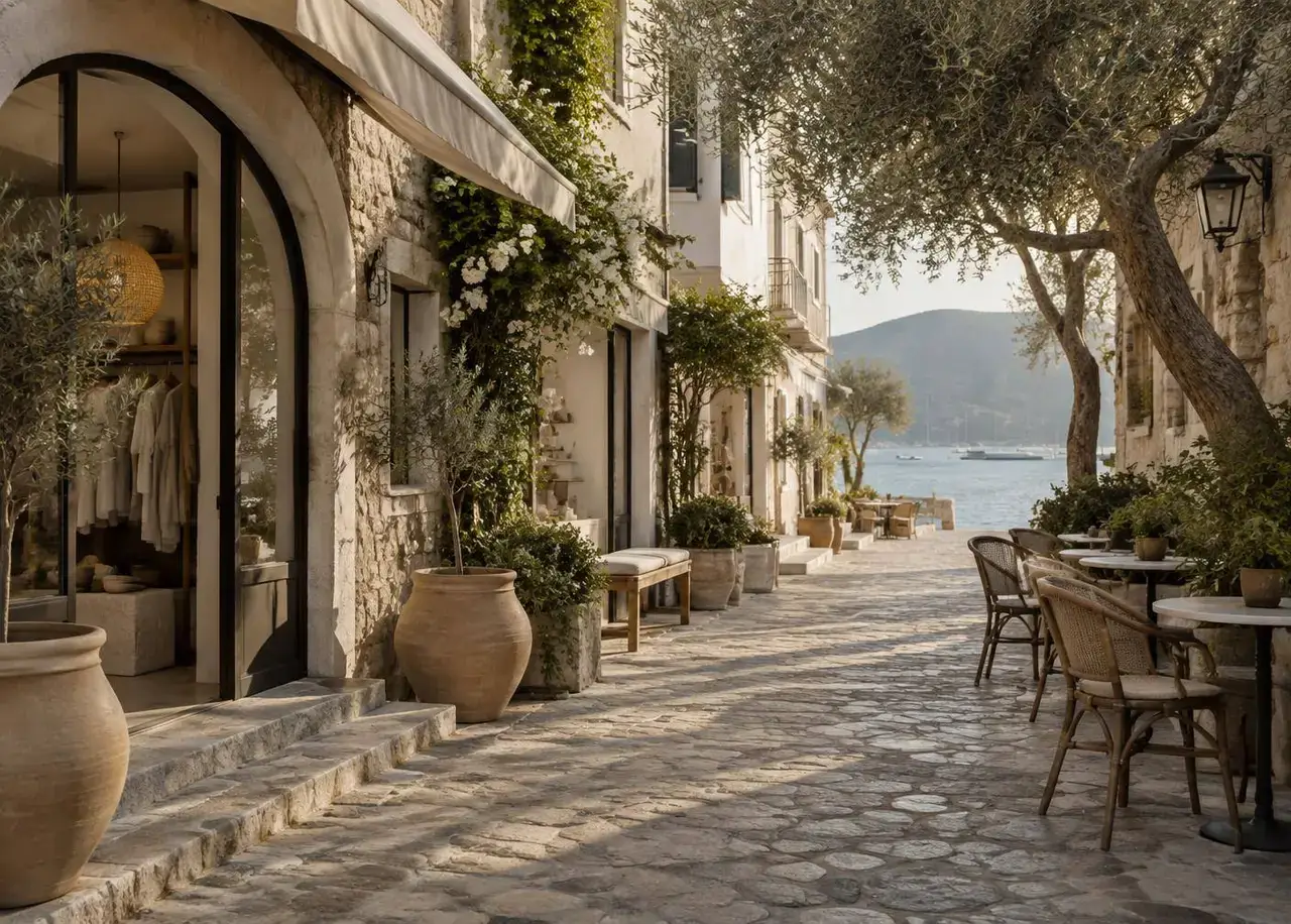 Coastal terrace at golden hour