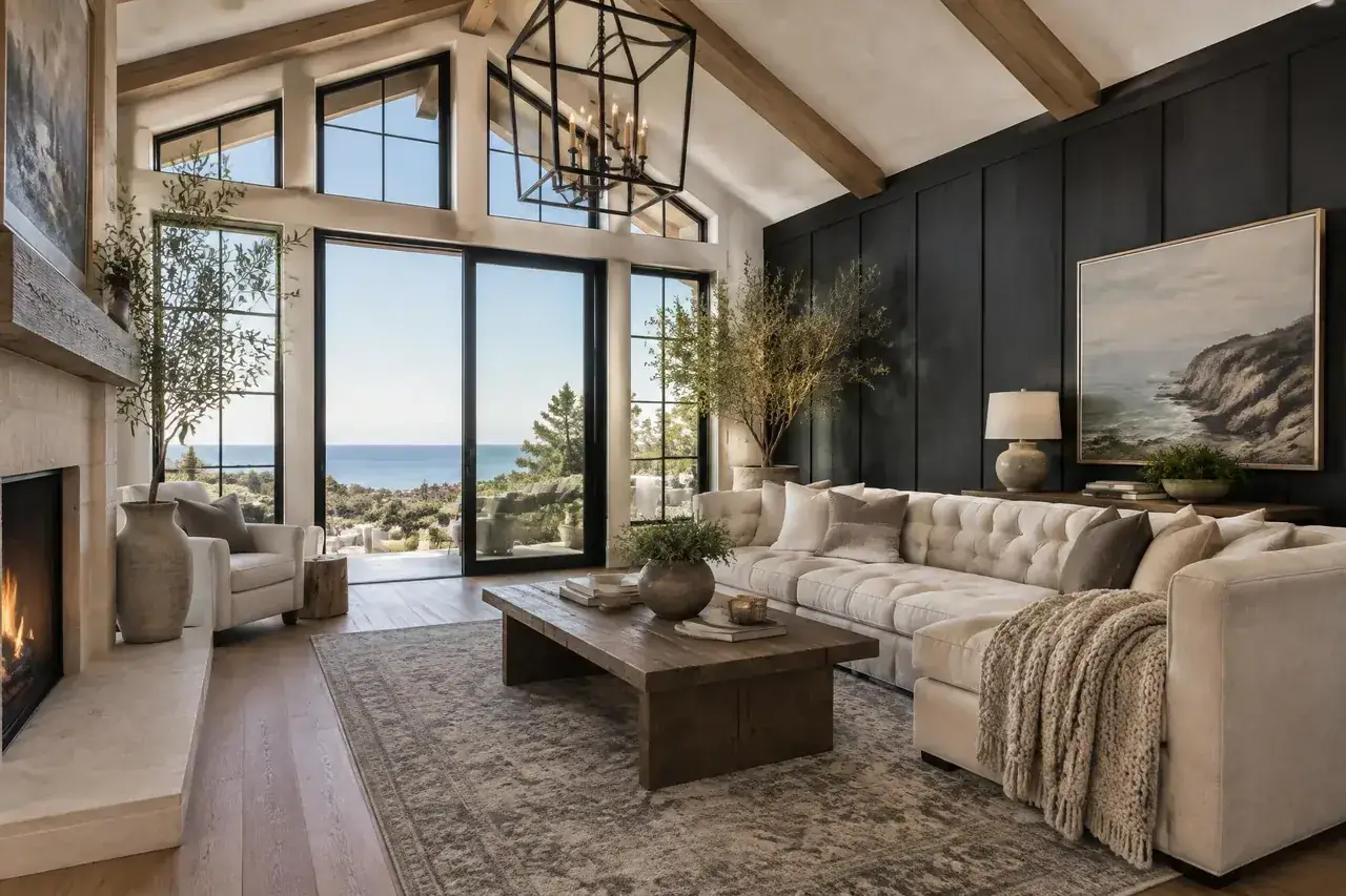 Coastal living room prepared for sale